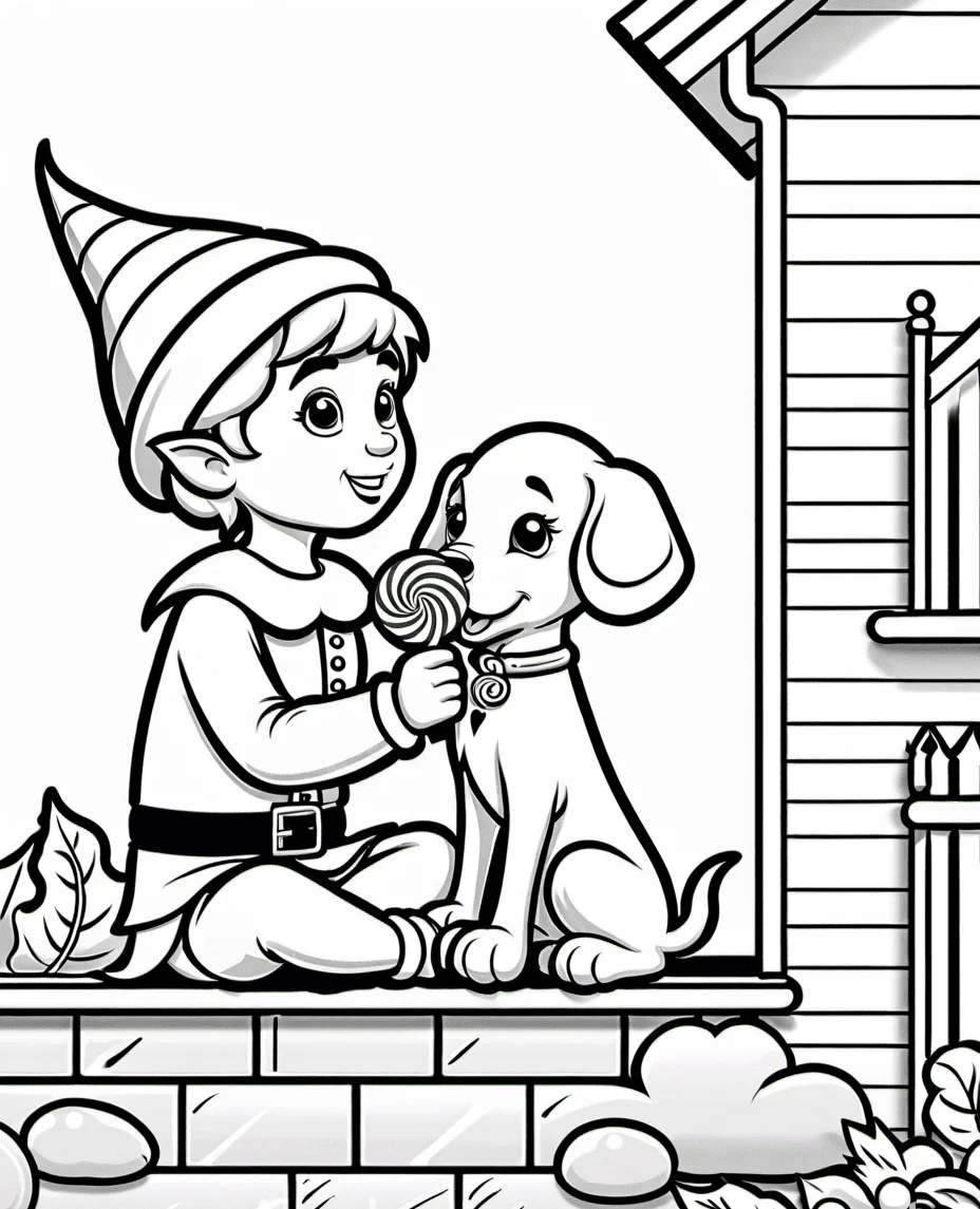elves and dog coloring pages
