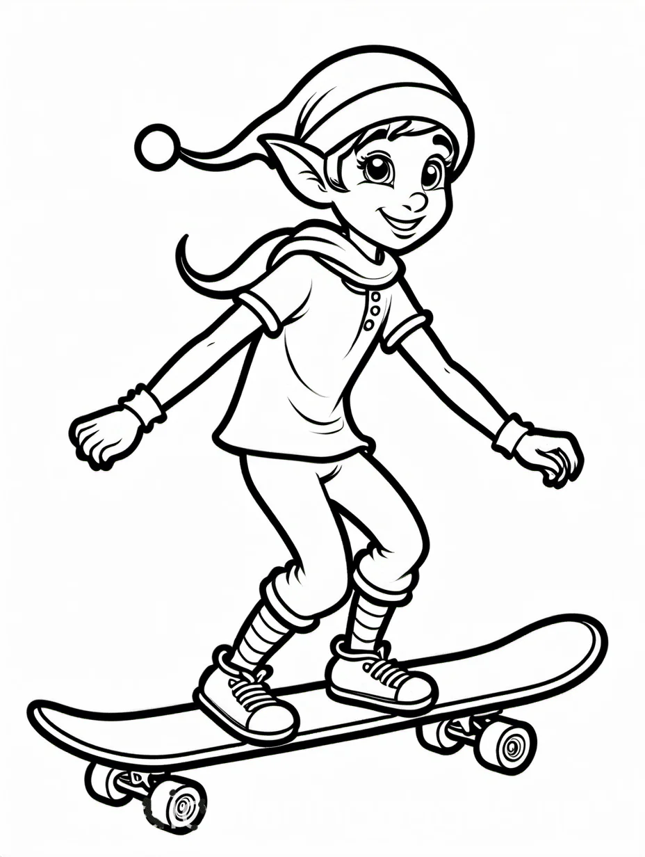 elf skating coloring page