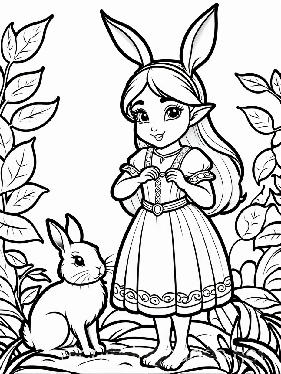 elf and rabbit coloring page