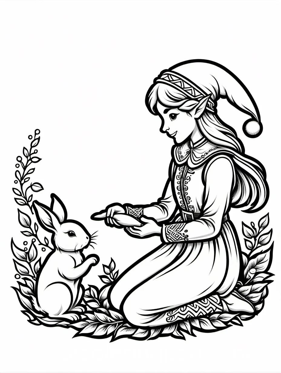rabbit and elf eating coloring page