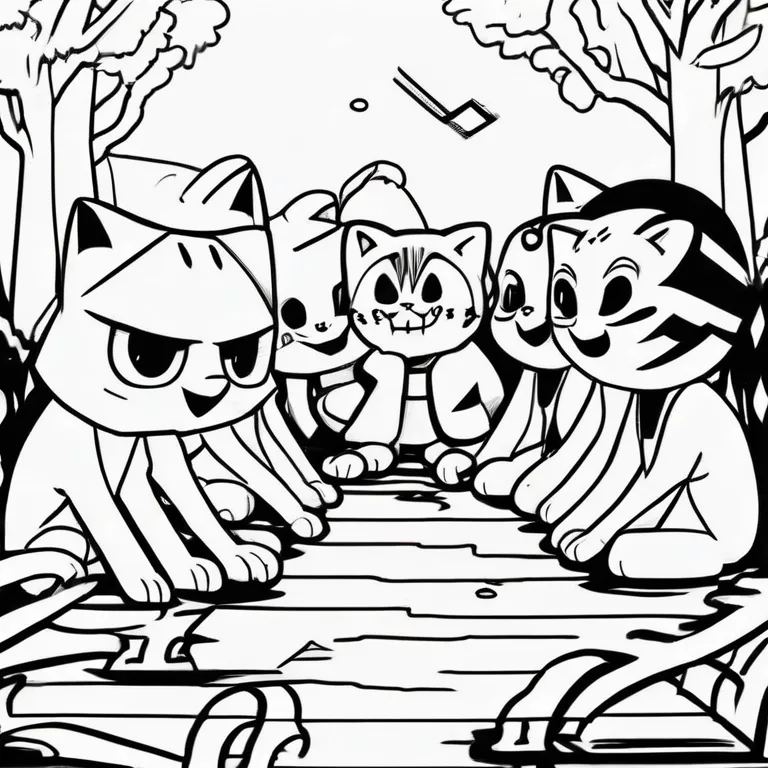 Group sans cats coloring page