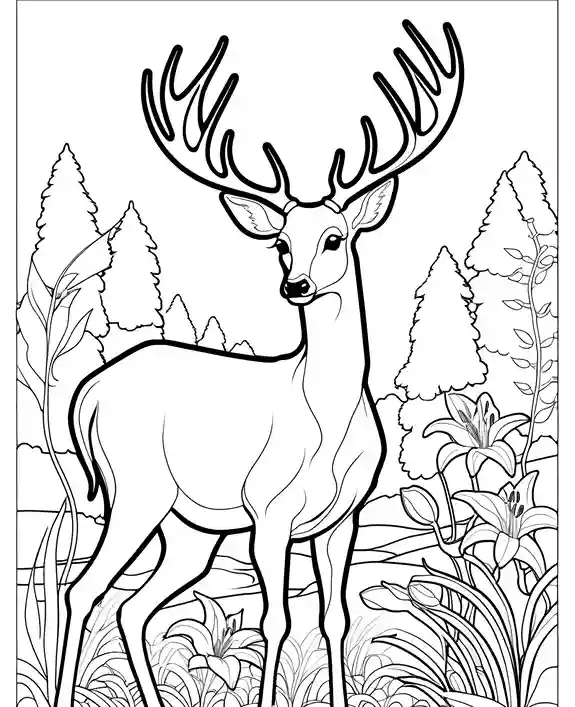 deer coloring pages with plants