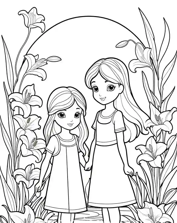girls and lilies coloring pages